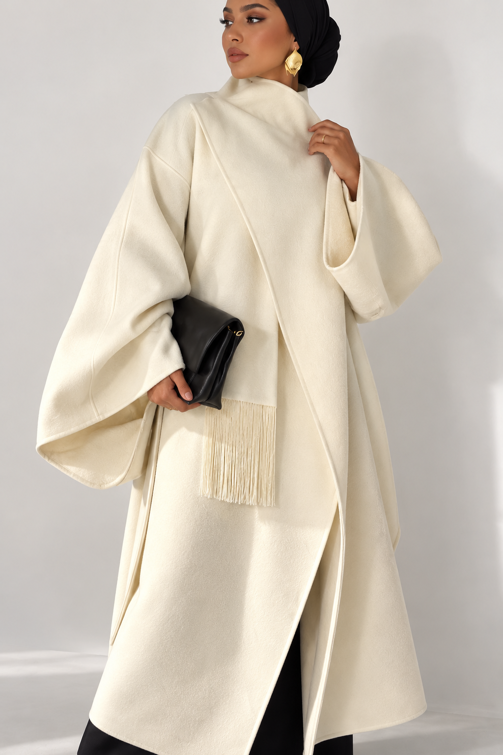 Manteau écharpe à franges
