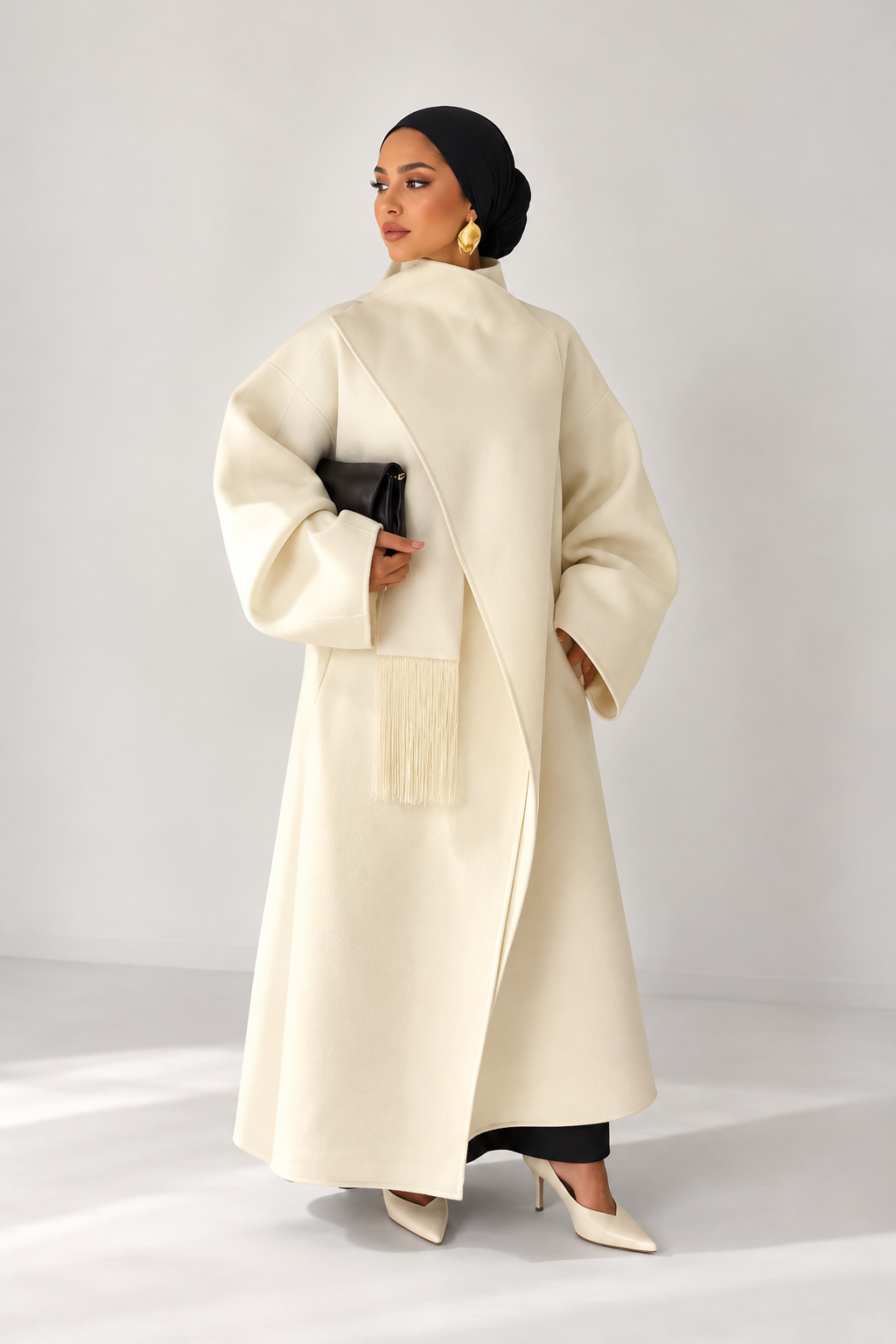 Manteau écharpe à franges